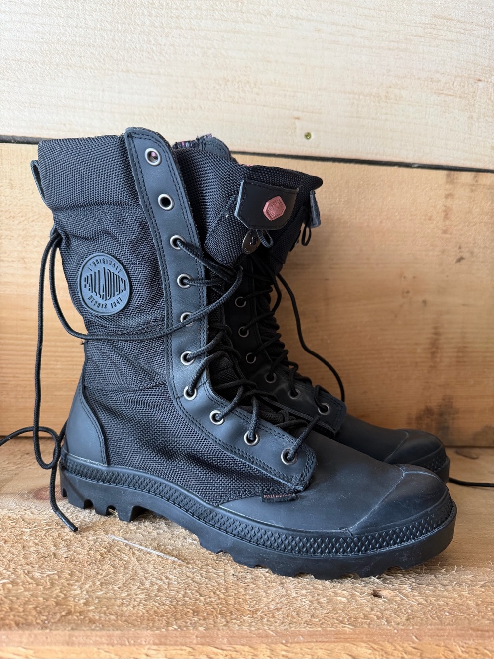 Palladium Women’s Black High-Top Combat Boots (never worn)